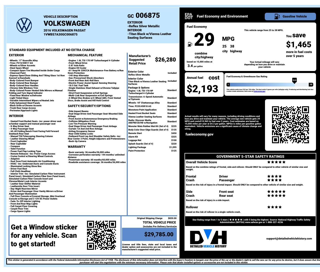 Volkswagen Window Sticker Sample